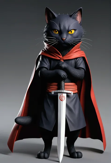 a cat with a sword in his hand, itachi uchiha, itachi, itatchi uchiha, sasuke uchiha, madara uchiha, joker as naruto, akatsuki cape, from naruto, naruto pain, akatsuki akira, sharinggan, hinata hyuga, inspired by Kanō Hōgai. Extremely detailed, Extremely r...