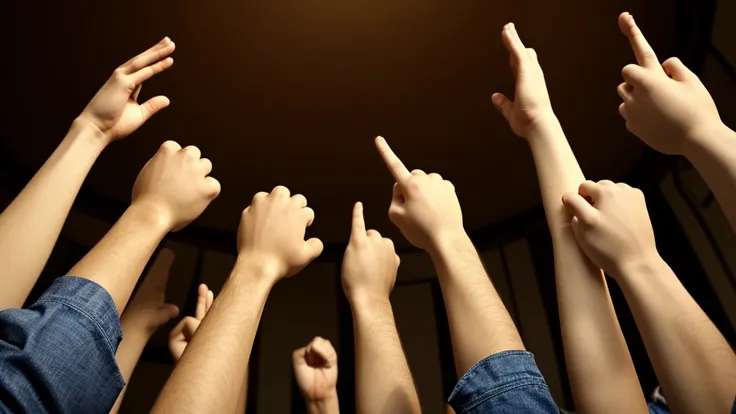 a group of arm fists in the air