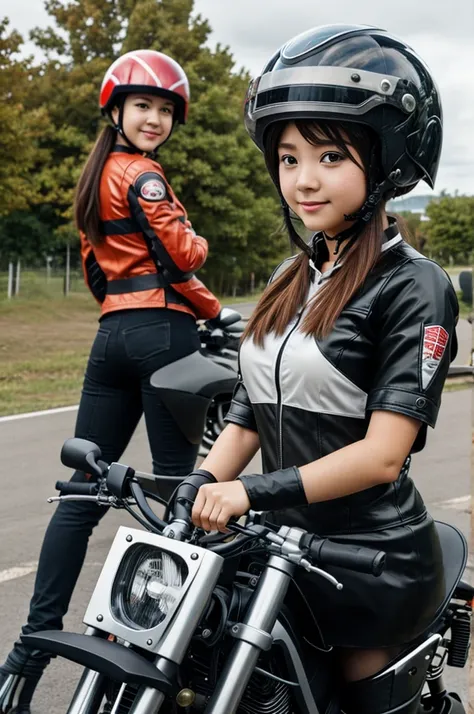 Anime girl in a helmet on a motorcycle 