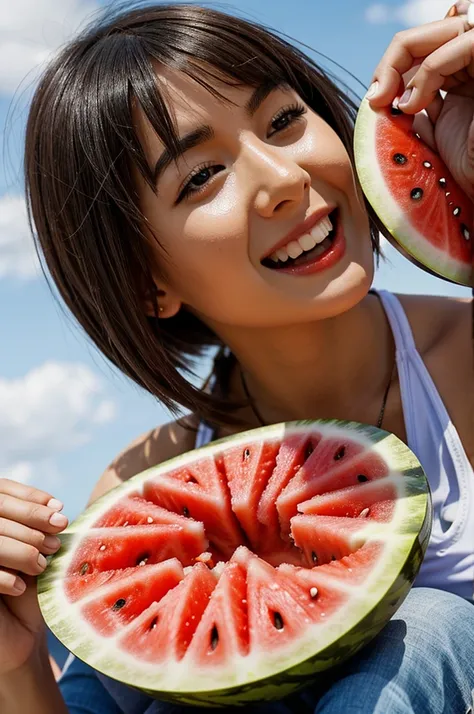 Maki Zenin eating watermelon 