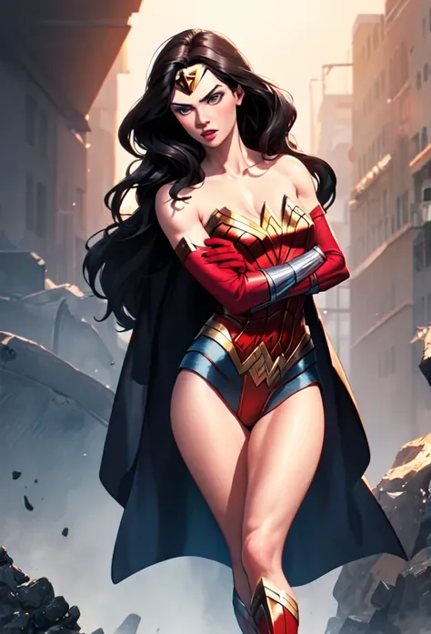 creates a hyper-realistic image based on the dceased comic series, of wonder woman