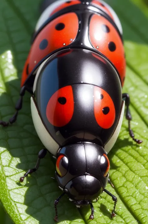 A realistic ladybug looking up 