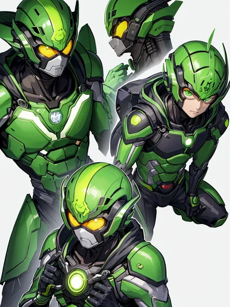 全身緑色のアーマーに包まれたcyborg,Skin color is green,Broccoli growing from head,Face is green in color,cyborg,ー,(Image of 1 person),Male images),Kamen Rider,