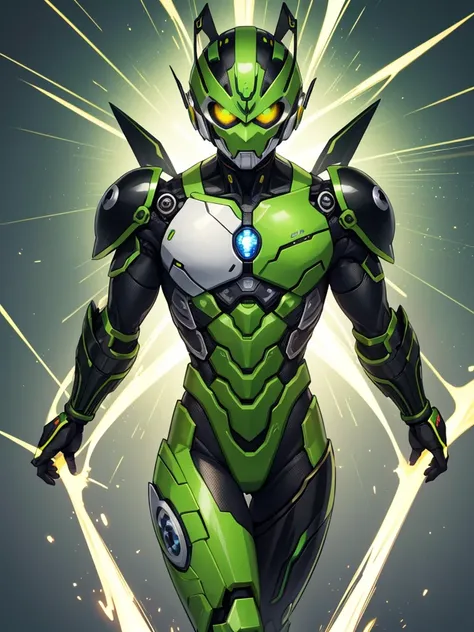 全身緑色のアーマーに包まれたcyborg,Skin color is green,Broccoli growing from head,Face is green in color,cyborg,ー,(Image of 1 person),Male images),Kamen Rider,