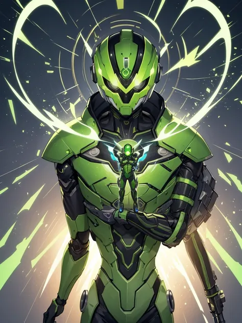 全身緑色のアーマーに包まれたcyborg,Skin color is green,Broccoli growing from head,Face is green in color,cyborg,ー,(Image of 1 person),Male images),Kamen Rider,