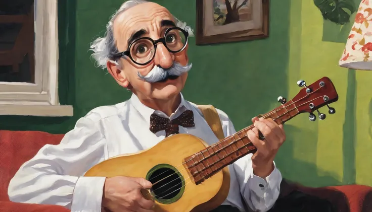 Groucho MAx playing Ukulele, by Genevieve Naylor 