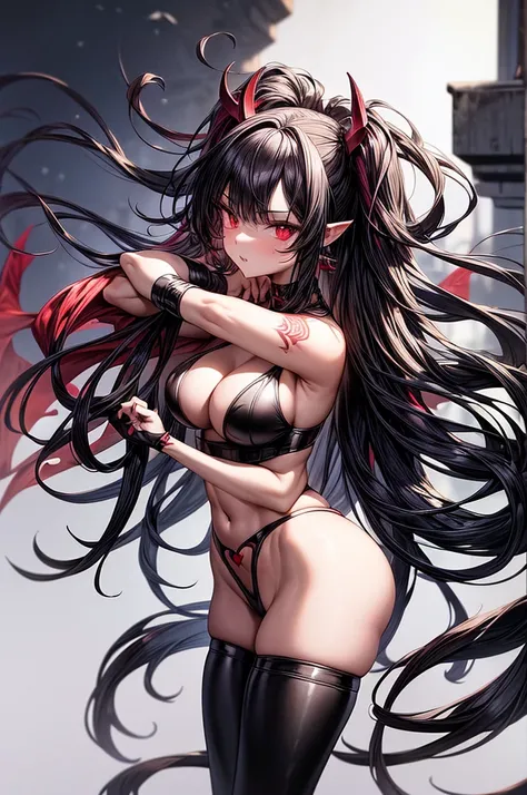 RED DEMONIC SUCCUBUS, masterpiece, super detailed, high resolution, precision art, highly seductive anime girl. sexy and alluring, flawless red demonic skin, succubus, symmetrical face, beautiful olive eyes, flowing black hair, her very presence oozes sedu...