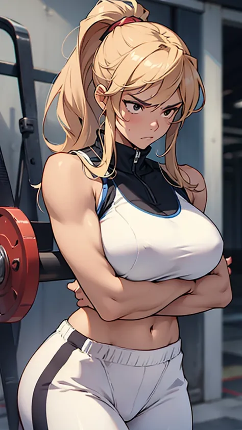 High detailed, 1 girl, solo, busty, training Clothes, strong body, serious expression