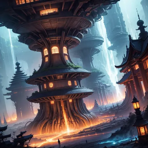 Best Quality，8k，Huge underground city，Underground Labyrinth，Anime Art，mysterious，Super huge structure，Super huge torii，Multidimensional，A world beyond imagination，High Dimension，Fantasy，Different space，Nature，romantic，A world beyond imagination，Dream world...