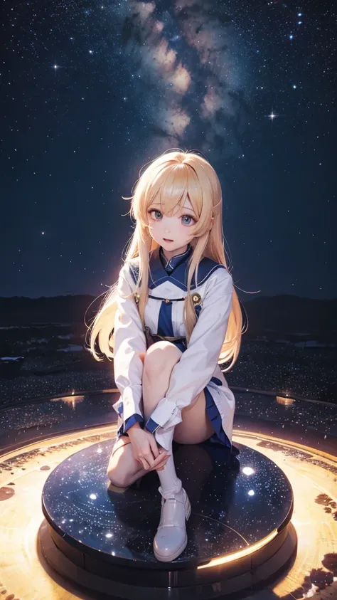 ボンデージのようなuniverse服が少女を締め付ける&#39;Body、universe、performer, Nebula and shooting star、小さなコックピットでuniverse船を操縦する、The cockpit resembles a birthing chair、Hand-drawn texture、colorful tones、Friendly atmosphere、refresh、Cockpit seat with legs fully extended、A thin out...