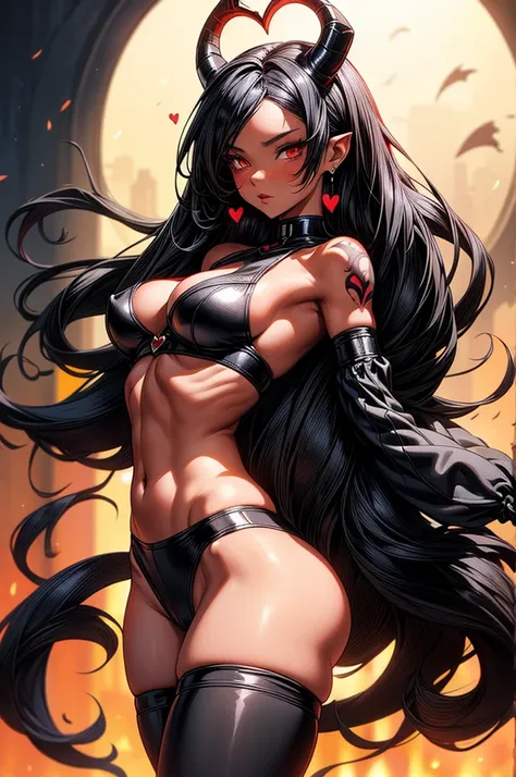 masterpiece, super detailed, high resolution, precision art, highly seductive anime girl. sexy and alluring, flawless red demonic skin, succubus, symmetrical face, beautiful olive eyes, flowing black hair, her very presence oozes seduction and allure, S-sh...