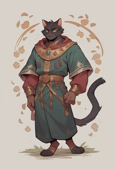 Wizard Cat, languid look, full length, catboy, furry