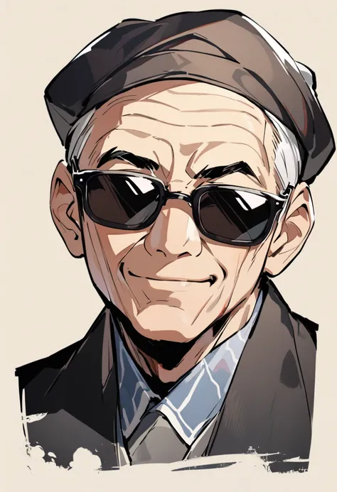 60 year old Japanese man wearing sunglasses。background through。Character portrait