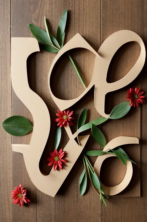 Letters made with cardboard lined with decoration inspired by nature 