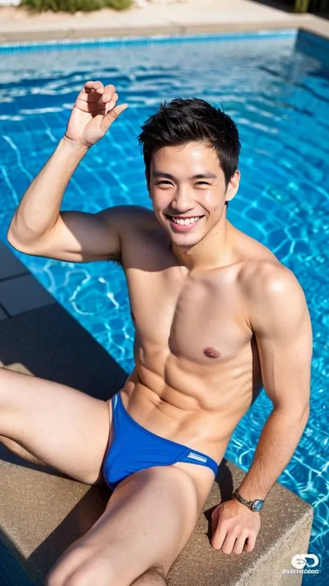 male Age 28 swimwear topless smile