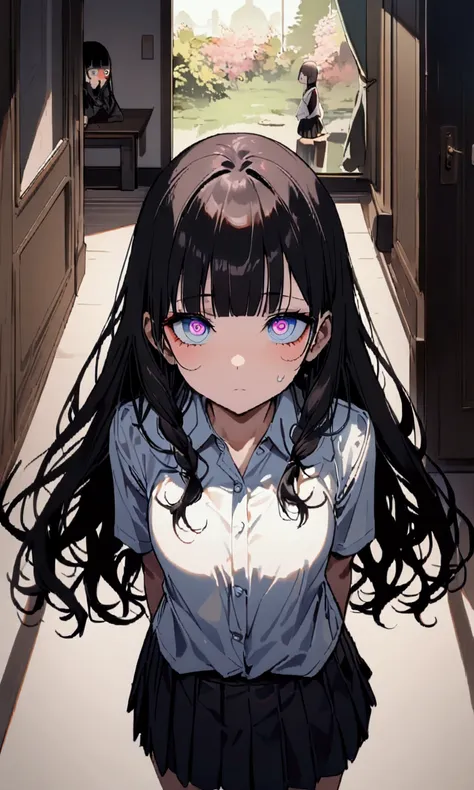 face down、Lewd Eyes、Scornful Eyes、front、super fine illustration,(((beautiful fine hair))),(((beautiful fine face))),(((beautiful fine background))),2人のgirl、Bobcut、Black Hair、Blunt Bangs、PC in the room、Horizontal composition、Step Piece、Highest quality、Best ...