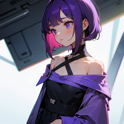 Young girl with short purple shoulder-length hair 