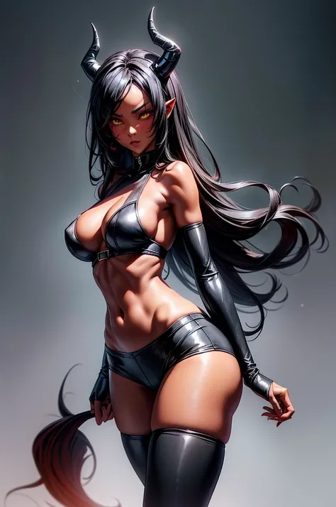 masterpiece, super detailed, high resolution, precision art, highly seductive anime girl. sexy and alluring, flawless dark red demonic skin, succubus, symmetrical face, beautiful olive eyes, flowing black hair, her very presence oozes seduction and allure,...