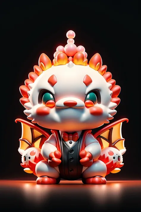 cute q version of the little dragon，suits，black tie，three view，front，side，back，ultra hd, mascot，high quality, 32k，sanshitu