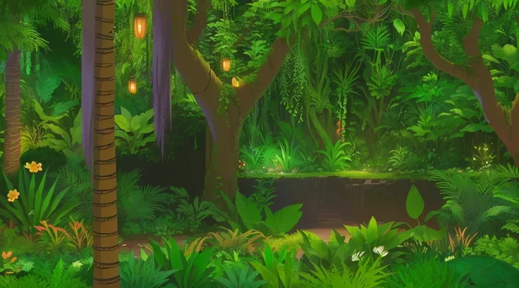 there is a cartoon picture of a jungle with a lot of plants, the background is lush jungle, the jungle at the background, background jungle, in the background is lush jungle, jungle background, at lush forest background, jungle in background, rainforest ba...