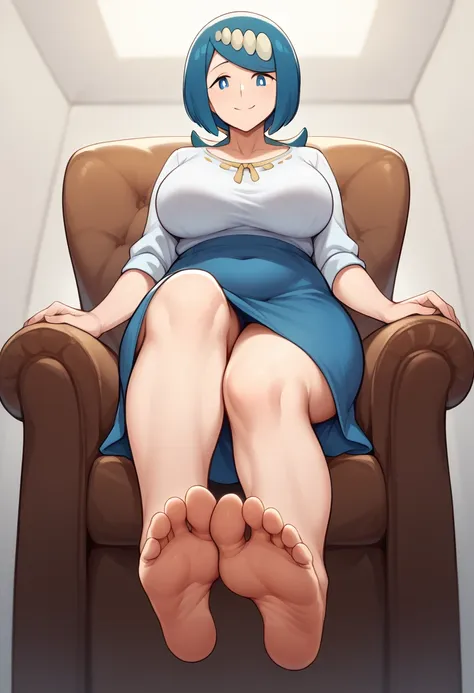 best quality, masterpiece, ultra high resolution, a woman, lana mother, blue fur, blue eyes, big breasts, mischievous smile, whi...