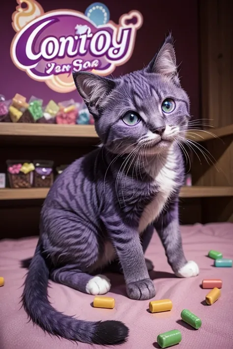 LOGO OF A PURPLE CAT FOR A CANDY STORE CALLED COPITO