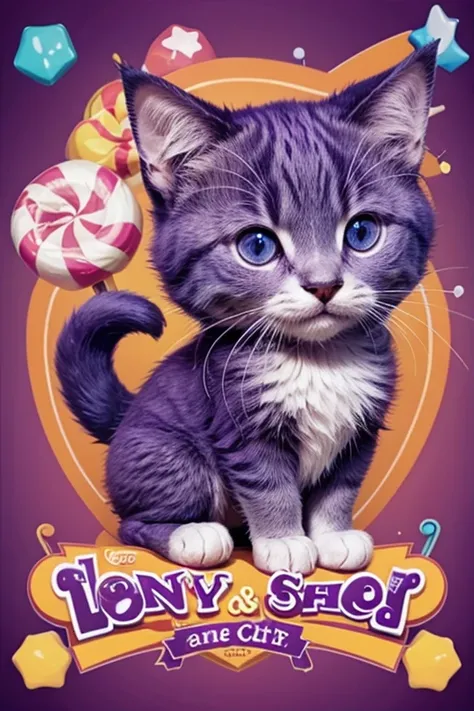 LOGO FOR A CANDY STORE OF A PURPLE CAT CALLED COPITO