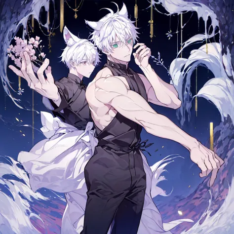 ((1boy)) (dogboy)) ((jujustu kaisen style)) ((long white hair)) ((wolf ears)) ((wolf tail))

inu has long white hair that goes t...