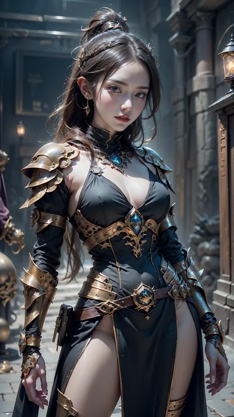 Game art，The best picture quality，Highest resolution，32K，(A bust photograph)，(Portrait)，(Head close-up)，(Rule of thirds)，Unreal Engine 5 rendering works， (The Girl of the Future)，(Female Warrior)， 20-year-old girl， elegant smile, ((Hunter))，An eye rich in ...