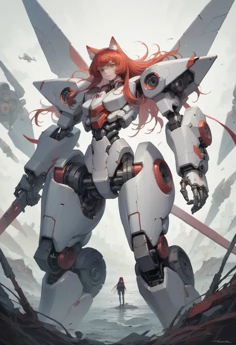 anime girl with long red hair riding a robot with a sword, anime manga robot!! anime girl, fully robotic!! girl, mecha anime, mo...