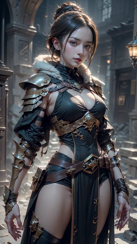 Game art，The best picture quality，Highest resolution，32K，(A bust photograph)，(Portrait)，(Head close-up)，(Rule of thirds)，Unreal Engine 5 rendering works， (The Girl of the Future)，(Female Warrior)， 20-year-old girl， elegant smile, short hair, ((Hunter))，An ...