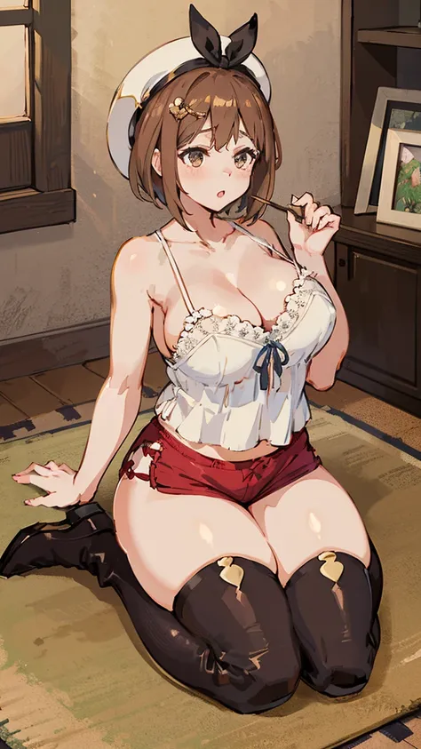 (highest quality, 8k, masterpiece :1.3),lizaリン・シュタウト(lizaのアトリエ),liza, one woman,large breasts,short hair,brown hair,hair band,cl...