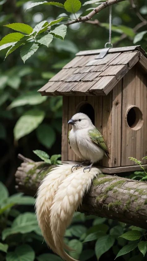 there is a big bird, pink, red, with colorful stripes, in a birdhouse with a tail, rare bird in the jungle, long tail, very beautiful and elegant, beautiful and elegant, long and elegant tail, captured in canon eos r 6, long tail, beautiful and graceful, l...