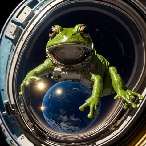 Make an astronaut frog happy by zooming in on his eyes that are reflecting the beauty of space 