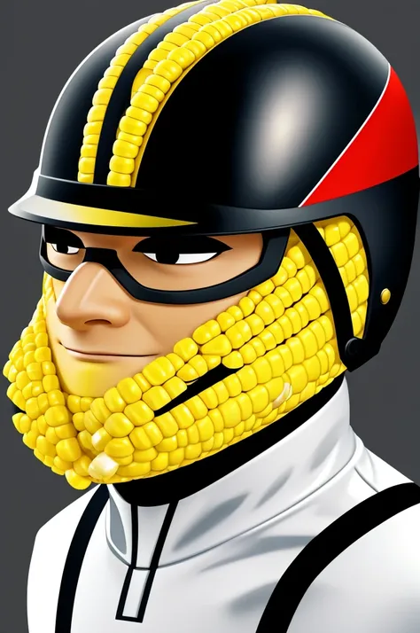 Vector cartoon sweet corn wearing a full face helmet
