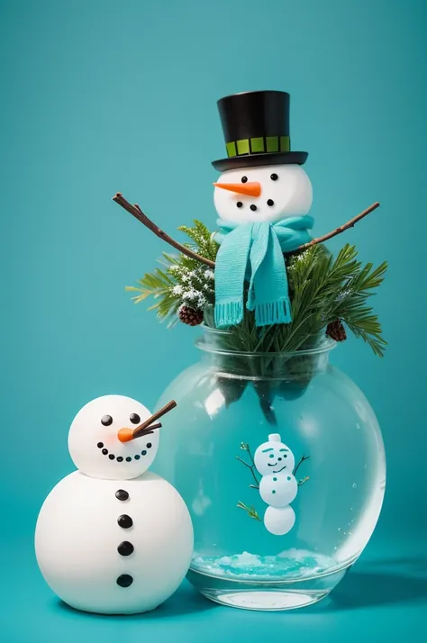 Cyan background with a snowman with sugarcane juice