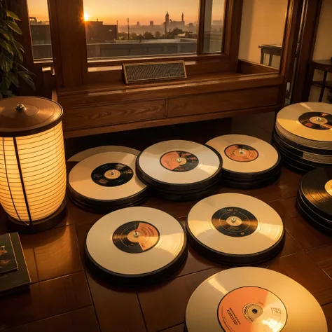 Sunset room: Close-up of vintage records