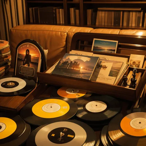 Sunset room: Close-up of vintage records