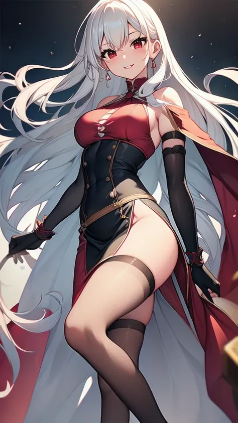 (masterpiece, best quality, ultra-detailed, best shadow), solo girl, white hair, red eyes, long hair, medium breasts, sexy body ...