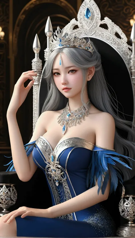 (Highly detailed CG Unity 16k wallpaper:1.1), (Denoising Strength: 1.45), (masterpiece:1.37), (美丽细致的girl), girl, Solitary, Bare shoulders, flat_nffsw, Diamonds and dazzling eyes, Beautiful and delicate cold noodles, Very long blue and silver hair, Flying b...