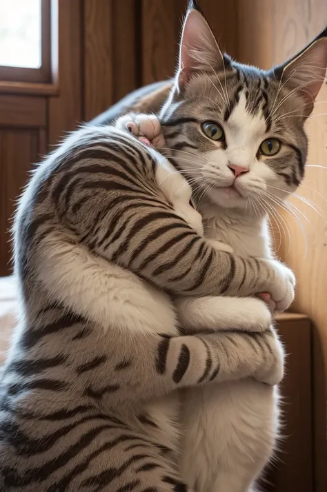 Cat hugging rabbit 