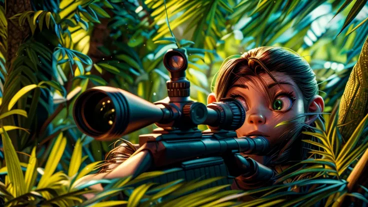 a beautiful sniper in the forest, animal sniper, highly detailed portrait, beautiful detailed eyes, beautiful detailed lips, ext...