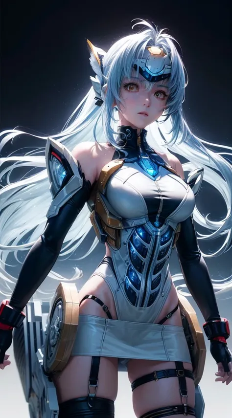 top-quality、​masterpiece、超A high resolution、(Photorealsitic:1.4)、女の子1人、Light blue hair、Straight hair, shiny and clean hair、White shiny skin、Sexy Cyberpunk Girl、((super realistic details))、Shadow、octan render、ultrasharp、hyperdetailed face、Fiberglass、Luminou...