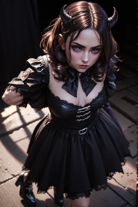 a demonic succubus woman with purple wings and tail, brown hair, golden eyes, thin purple horns, wearing a white dress with a leather jacket, fine facial features and almond-shaped eyes, (best quality,4k,8k,highres,masterpiece:1.2),ultra-detailed,(realisti...