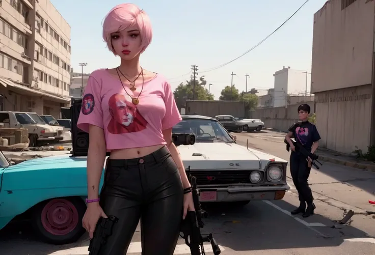 (a 20 year old femboy, short haircut, communist necklace, Joe Biden TShirt, pink panties showing over low rider pants, Sniper rifle, dead, multiple gunshot wounds) has been shot dead on a white roof, multiple bloody gunshots
