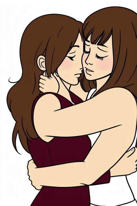 Woman hugs another sad woman in cartoon style 