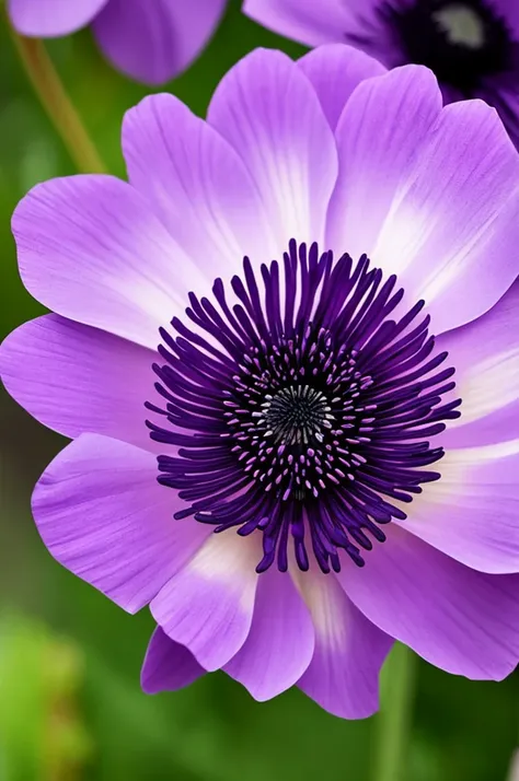 purple flower with a black center and a dark center, beautiful flower, by Penny Patricia Poppycock, beautiful detail and color, violet flower, beautiful vibrant colors, beautiful!!!!!!!!!, dead but beautiful. poppies, beautiful depiction, purple colors, gl...