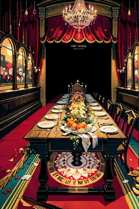 a dinner of 7 kings, in a night where the amphitheater of the feast will die, (high resolution, high detail, best quality)