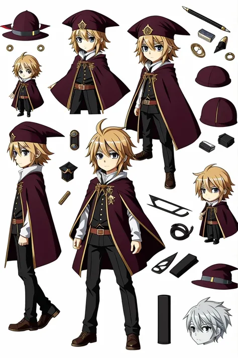 Create an anime-style wizard. It must be chibi style and look forward 