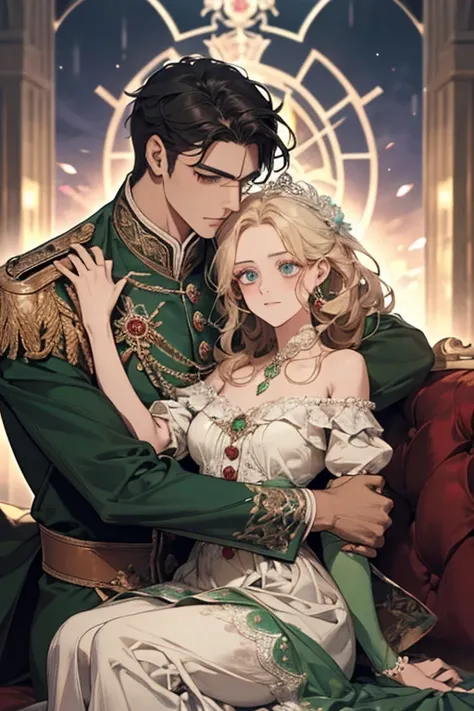 (obra de arte, a Casal, alta qualidade, melhor qualidade) The royal Casal during the dance, The guy is a perfect blonde, blue-eyed aristocrat gave the impression of untouchability due to his excessively bright facial features.Uma garota com longos cabelos ...